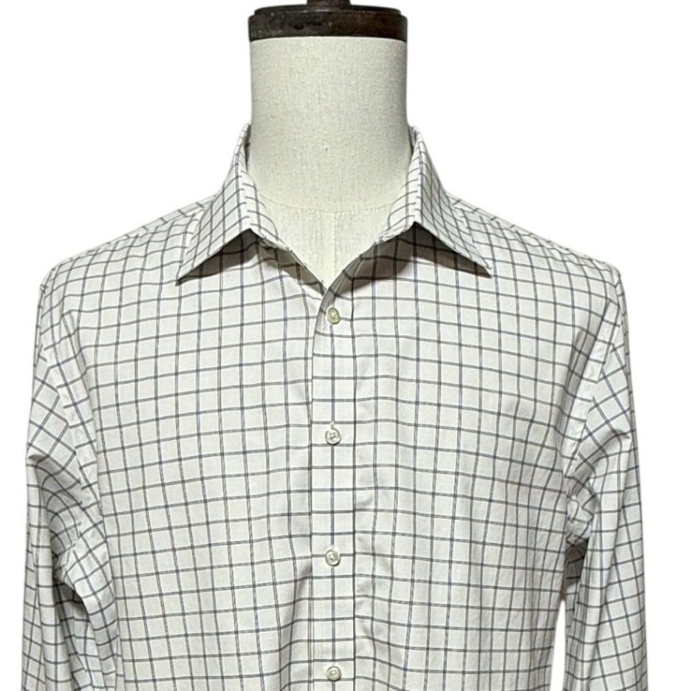 Brooks Brothers Shirt 17 XL White Plaid Milano Fit Long Sleeve Button Up Stretch